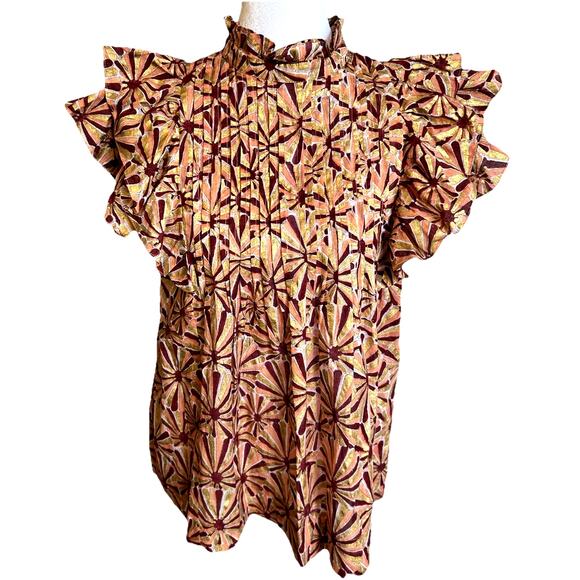 New Oliphant Ruffle Pintuck Top Blouse Pleated Gold Rose Gorgeous Women’s Xs-M - Picture 1 of 16